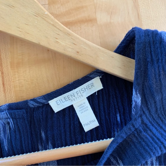 Eileen Fisher Cotton Tank Square Neck Blue Print Sleeveless Blouse Petite Medium - Picture 5 of 7